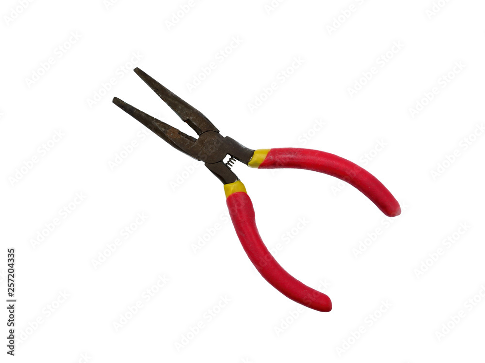 Red pliers on a white background Red pliers on a white background