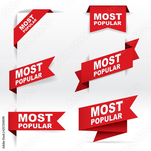 Red Banner Vector, Most Popular, vector concept, illustration, EPS 10 photo
