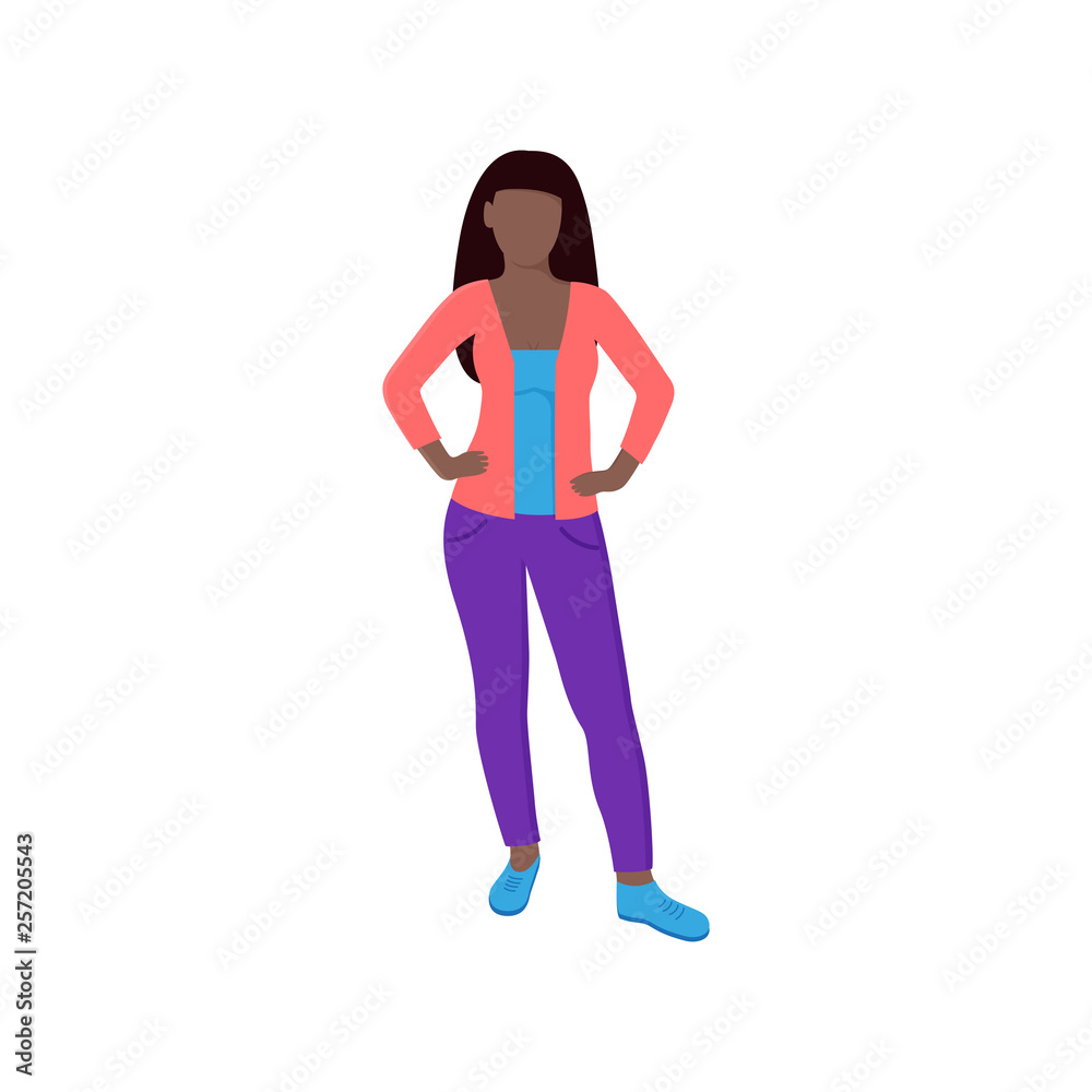Beautiful young girl with long hair in a jacket and pants. Beautiful young girl with long hair in a jacket and pants.