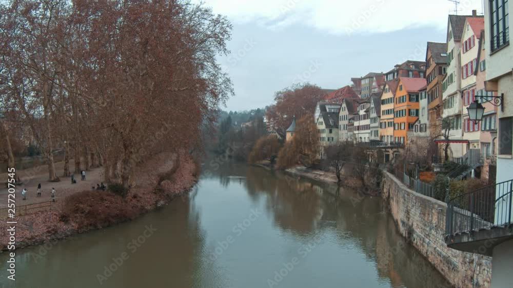 Tuebingen from the bridge on Neckar river Tuebingen from the bridge on Neckar river