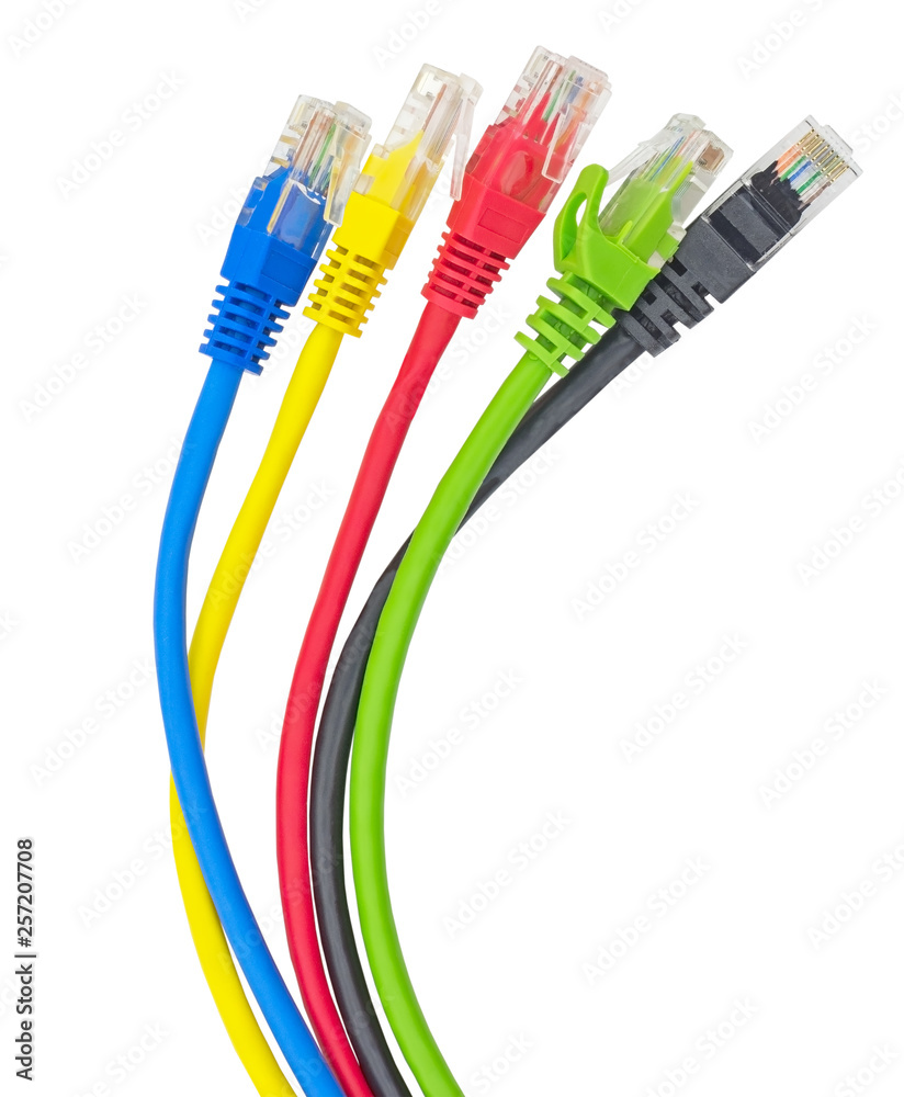 Set of multi coloured ethernet network cables isolated on white Set of multi coloured ethernet network cables isolated on white