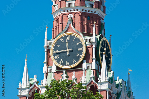 Kremlin chiming clock on the Spasskaya Tower. Moscow. Russia photo