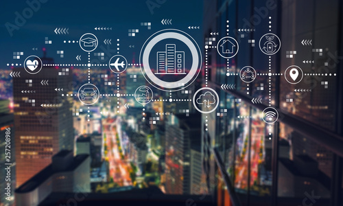 Canvas Print Smart city concept with aerial view of Tokyo, Japan at night