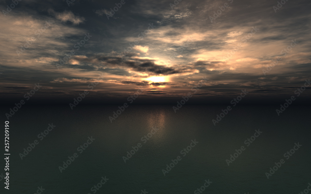 Obraz premium epic sunset scenery over the sea with highly detailed majestic clouds