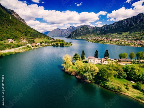 Tablou canvas Aerial view of lake Idro near Garda in Italy