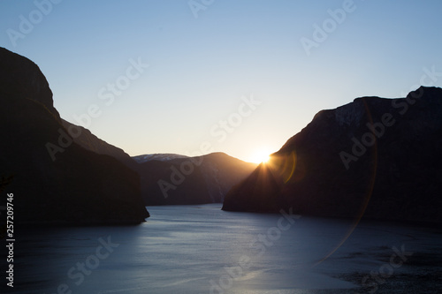 Norwegian fjord view on the sunset
