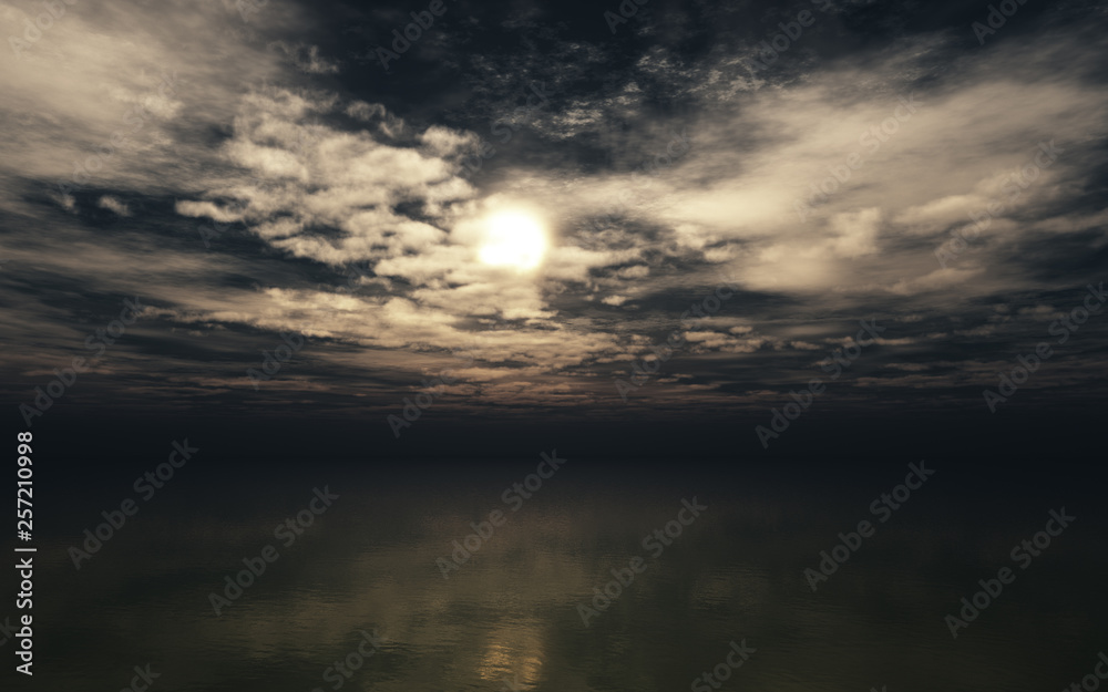epic sunset scenery over the sea with highly detailed majestic clouds