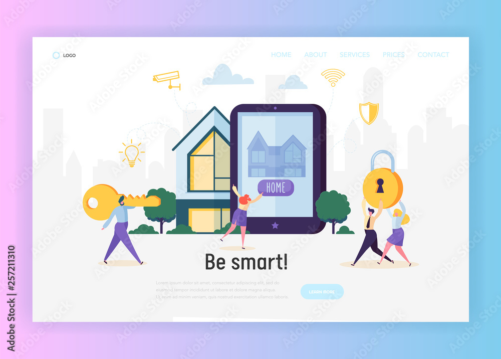 Household Security System Landing Page. Smart House Access Control Central Locking and Remote Surveillance of Camera Computer. Wirelles Connect Website or Web Page. Flat Cartoon Vector Illustration Household Security System Landing Page. Smart House Access Control Central Locking and Remote Surveillance of Camera Computer. Wirelles Connect Website or Web Page. Flat Cartoon Vector Illustration