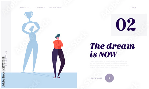 Great Dream Landing Page. Character Imagine Ideal Life. Carefully Plan and Stay Focused. Necessary Motivation and Self-discipline Website or Web Page. Flat Cartoon Vector Illustration