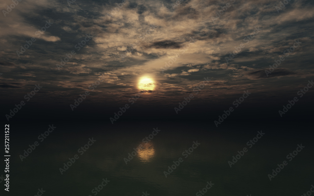 epic sunset scenery over the sea with highly detailed majestic clouds