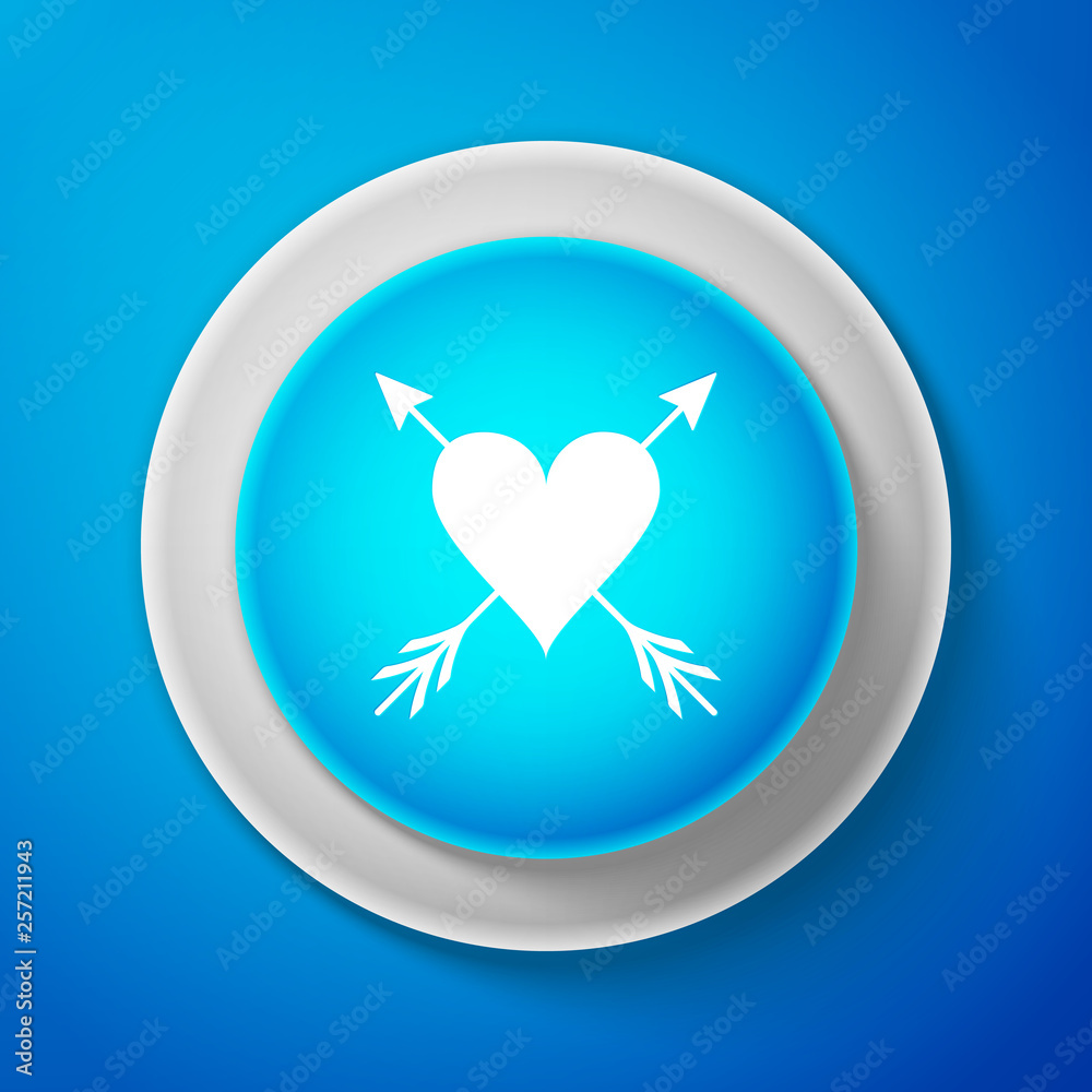 Heart with arrow icon isolated on blue background. Happy Valentine's day. Cupid dart pierced to the heart. Love symbol. Amour symbol. Circle blue button. Vector Illustration Heart with arrow icon isolated on blue background. Happy Valentine's day. Cupid dart pierced to the heart. Love symbol. Amour symbol. Circle blue button. Vector Illustration