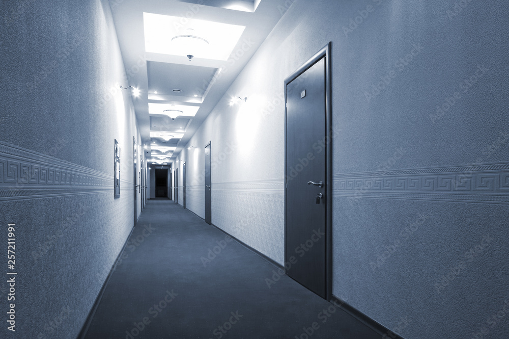long corridor in modern hotel long corridor in modern hotel