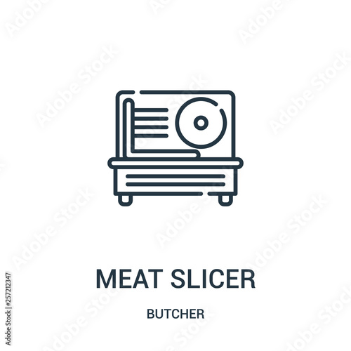 meat slicer icon vector from butcher collection. Thin line meat slicer outline icon vector illustration. Linear symbol for use on web and mobile apps, logo, print media.