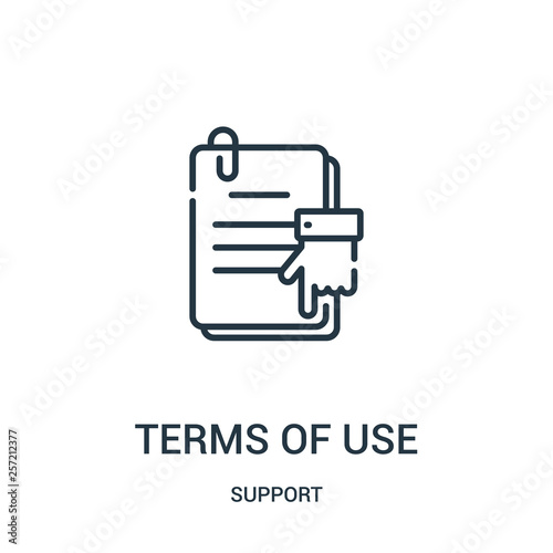 terms of use icon vector from support collection. Thin line terms of use outline icon vector illustration. Linear symbol for use on web and mobile apps, logo, print media.