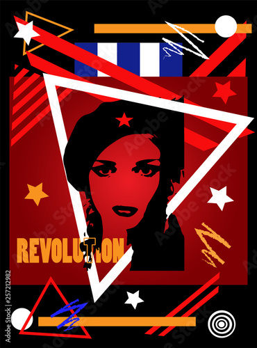 Che guevera girl poster background, cuba flag vector illustration