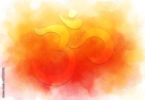 Abstract mandala graphic design and diwali om hinduism symbol with watercolor digital painting for decorative elements backgrounds