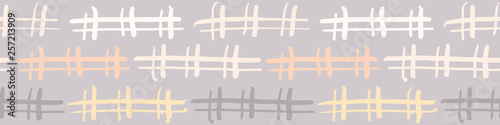 Hand drawn criss cross lines seamless border pattern. Sketchy organic fence line  vector illustration. Modern edging graphic design. Fresh scandi style scribbles. Home decor textile washi ribbon trim