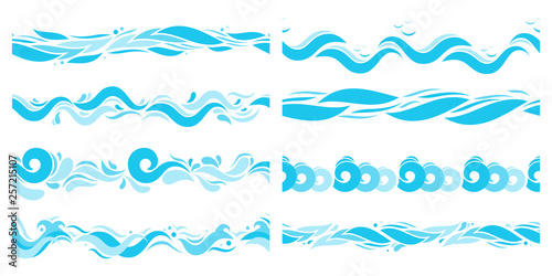 Marine waves. Sea water wave, swim pattern and horizontal divider ocean patterns vector illustration