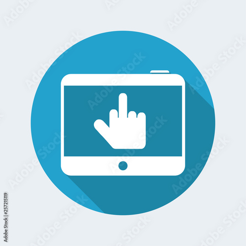 Hand showing middle finger in tablet