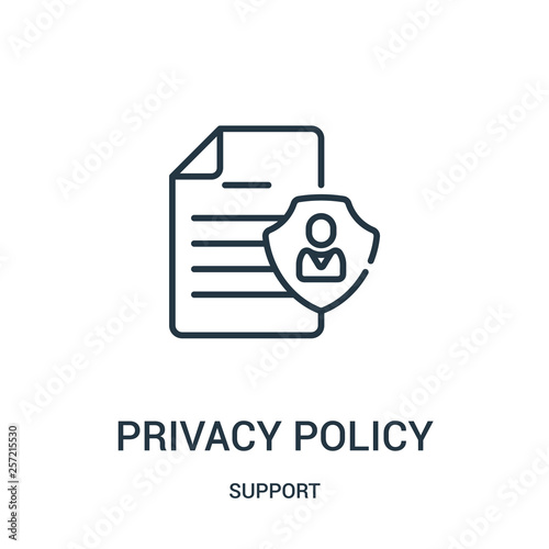 privacy policy icon vector from support collection. Thin line privacy policy outline icon vector illustration. Linear symbol for use on web and mobile apps, logo, print media.