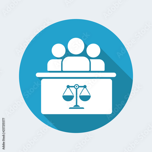 Courtroom table and people