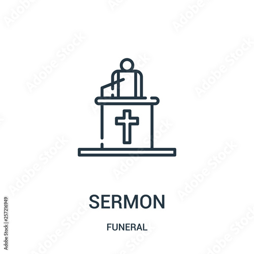 sermon icon vector from funeral collection. Thin line sermon outline icon vector illustration. Linear symbol for use on web and mobile apps, logo, print media.