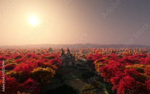 fantasy autumn landscape with peaceful natural surrounding