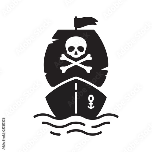 boat vector pirate ship icon logo skull crossbones sailboat yacht cartoon anchor helm symbol nautical maritime Halloween ghost illustration