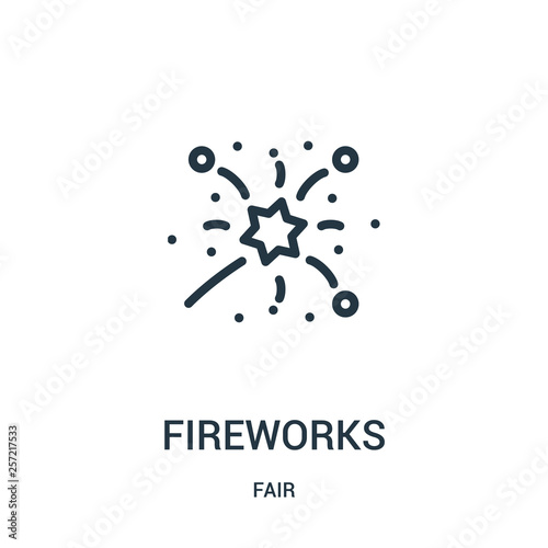 fireworks icon vector from fair collection. Thin line fireworks outline icon vector illustration. Linear symbol for use on web and mobile apps, logo, print media.