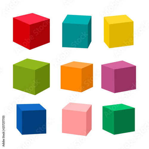 Set of blank colorful toy bricks vector illustration. Single vector cubes isolated on white background.