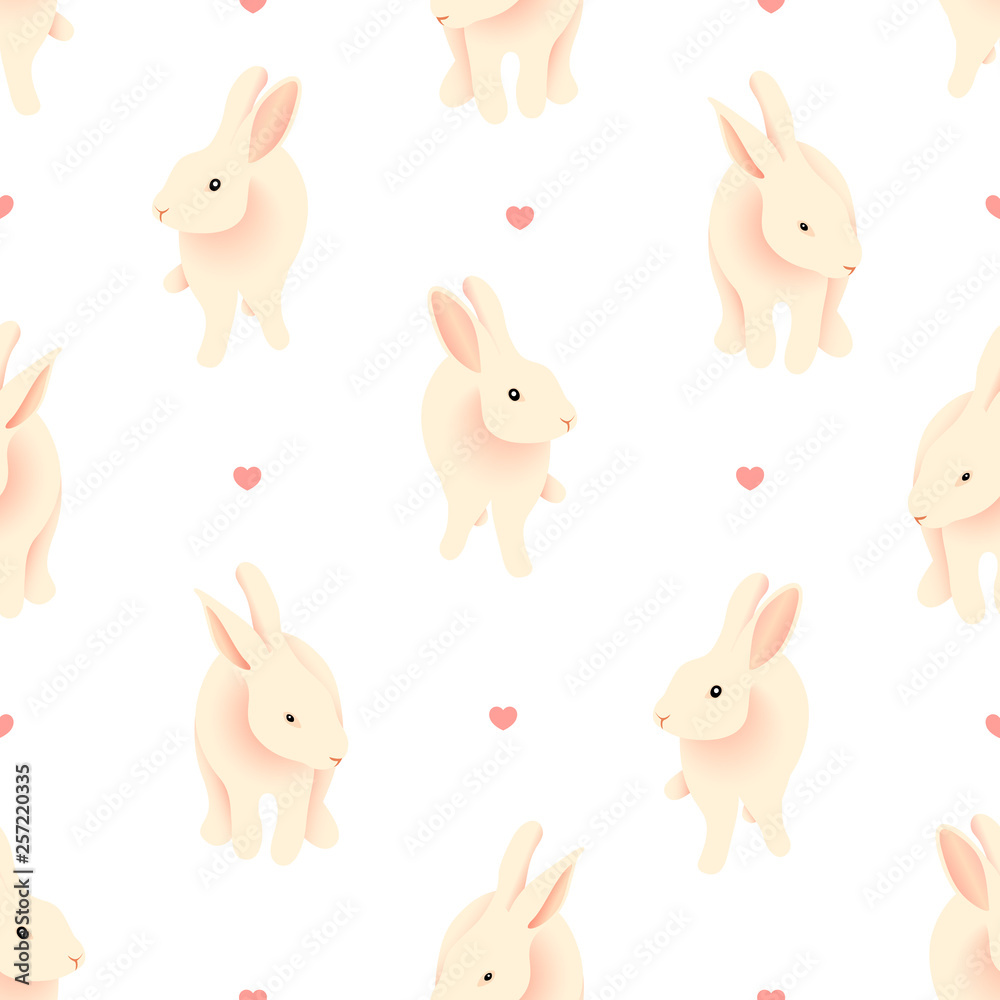Obraz premium Cute bunnies seamless pattern. Easter holiday design element. Vector illustration isolated on white background.