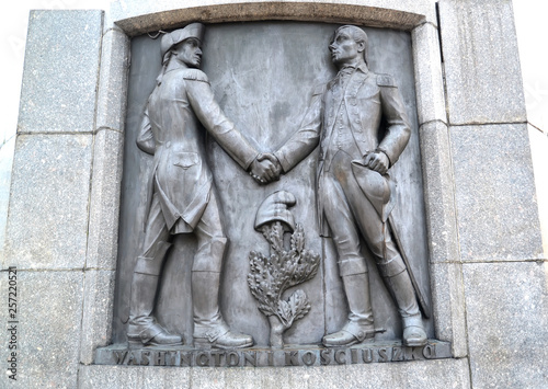 LODZ, POLAND.  A bas-relief with Tadeusz Kosciusko and George Washington's image. Fragment of a monument of Kosciusko © vodolej
