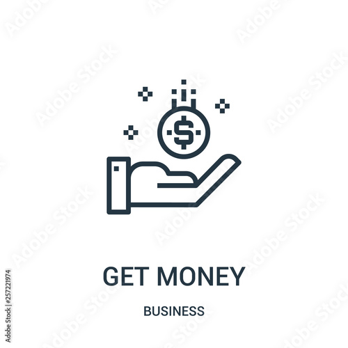 get money icon vector from business collection. Thin line get money outline icon vector illustration. Linear symbol for use on web and mobile apps, logo, print media.