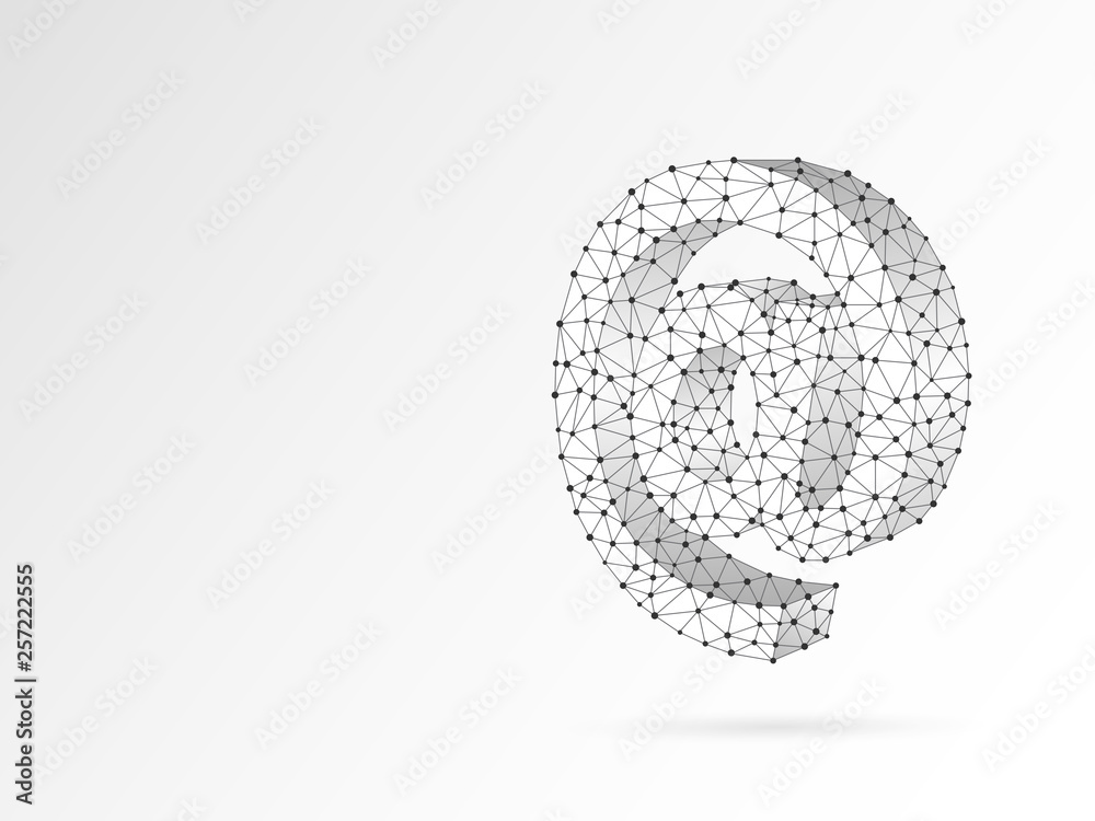 Internet AT symbol abstract origami 3d illustration. Polygonal Raster business concept of e-mail, web communication. Low poly wireframe, geometry triangle, lines, dots, polygons on white background Internet AT symbol abstract origami 3d illustration. Polygonal Raster business concept of e-mail, web communication. Low poly wireframe, geometry triangle, lines, dots, polygons on white background