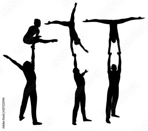 Gymnasts acrobats vector black silhouette