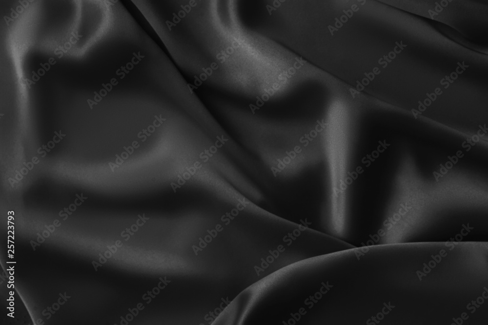 Black luxury wavy rippled glossy silk drapery cloth fabric