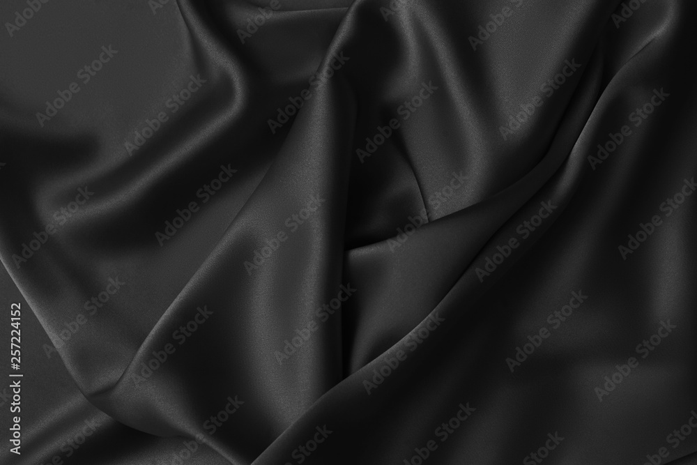 Black luxury wavy rippled glossy silk drapery cloth fabric Black luxury wavy rippled glossy silk drapery cloth fabric
