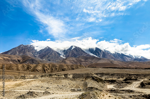 The majestic Mt. Kongur (7695m) as seen from Karakorum Highway, Xinjiang, China. Connecting Kashgar to the Pakistan Border across the Pamir plateau, this road has some of the best views of China