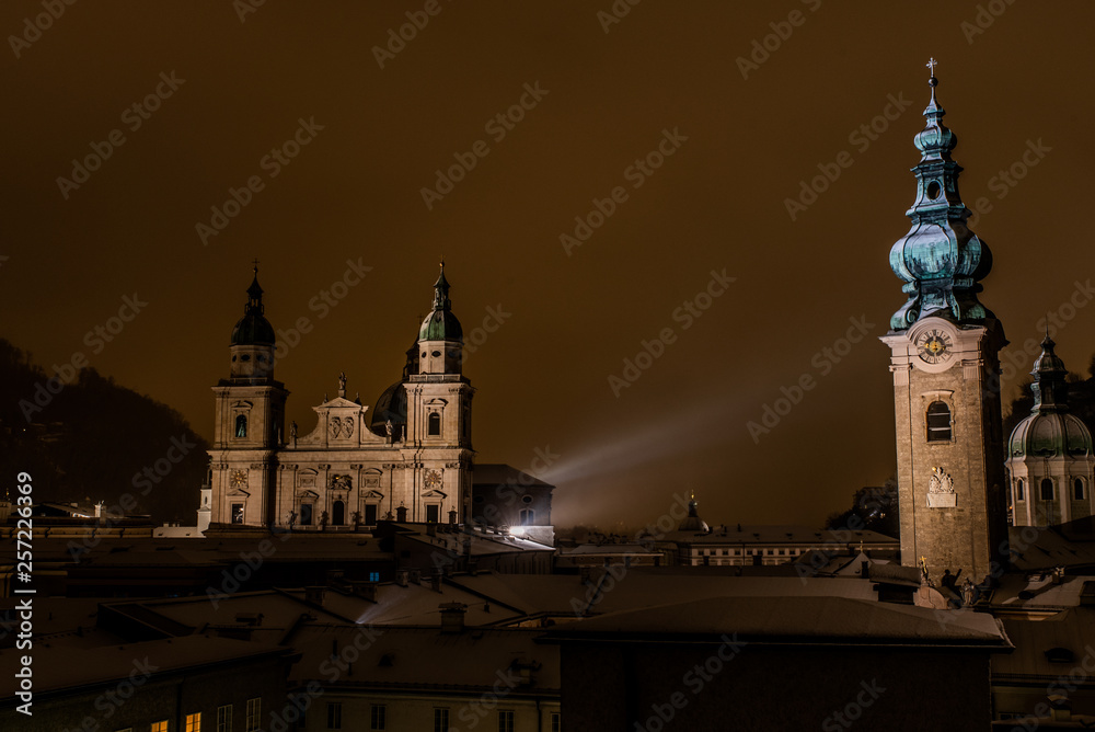 night view of Salzburg in Austria