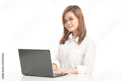 Office Lady In White Shirt using Laptop and File  © Muhammad Anas