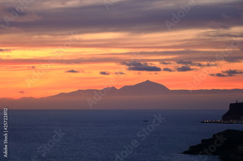 Sunset over Canary Islands, view from Gran Canaria to Tenerife, El Teide volcano, Spain © Dynamoland