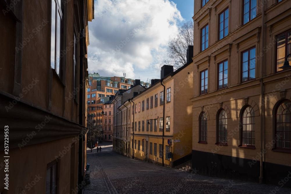 A sunny spring day in Stockholm, old houses and landmarks