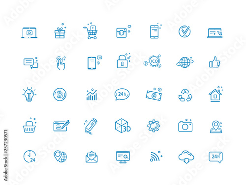 Blue vector internet icons set for webdesign