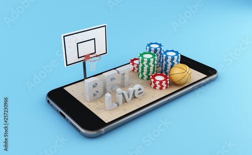 Fototapeta Naklejka Na Ścianę i Meble -  3d Watching basketball and betting online concept