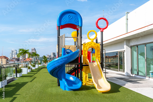 The playground is made of plastic on the rooftop. © tapui