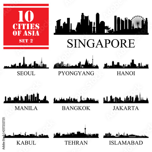 10 Asian cities, set of vector illustration