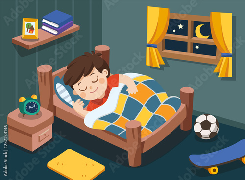 A Little boy sleeping on tonight dreams, good night and sweet dreams. Isolated vector.