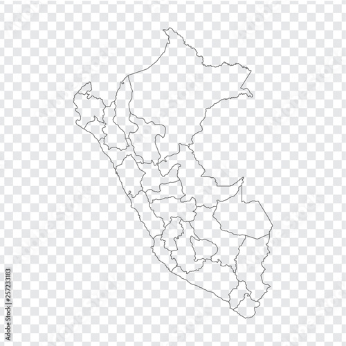 Blank map  Peru. High quality map  Peru with provinces on transparent background for your web site design, logo, app, UI. Stock vector. Vector illustration EPS10. 