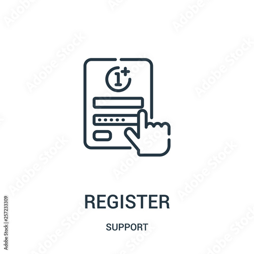 register icon vector from support collection. Thin line register outline icon vector illustration. Linear symbol for use on web and mobile apps, logo, print media.