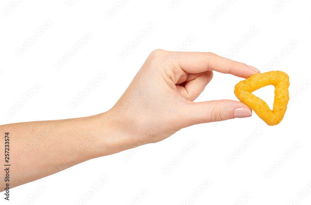Hand with cheese puff sticks, crunchy corn snack, unhealthy food. Hand with cheese puff sticks, crunchy corn snack, unhealthy food.